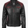 Men's Black and Maroon Biker Style Leather Jacket - Quilted Shoulder