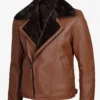 Men's Cognac Leather Shearling Moto Jacket
