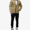 Bryce Men’s Beige Trucker-Style Puffer Jacket – Fur Collar