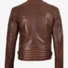 Mens Cognac Waxed Biker Style Leather Jacket