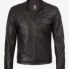 Men's Dark Brown Shearling Leather Moto Jacket - Asymmetrical Shearling Lining