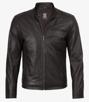 Mens Dark Brown Premium Cowhide Leather Biker Style Jacket