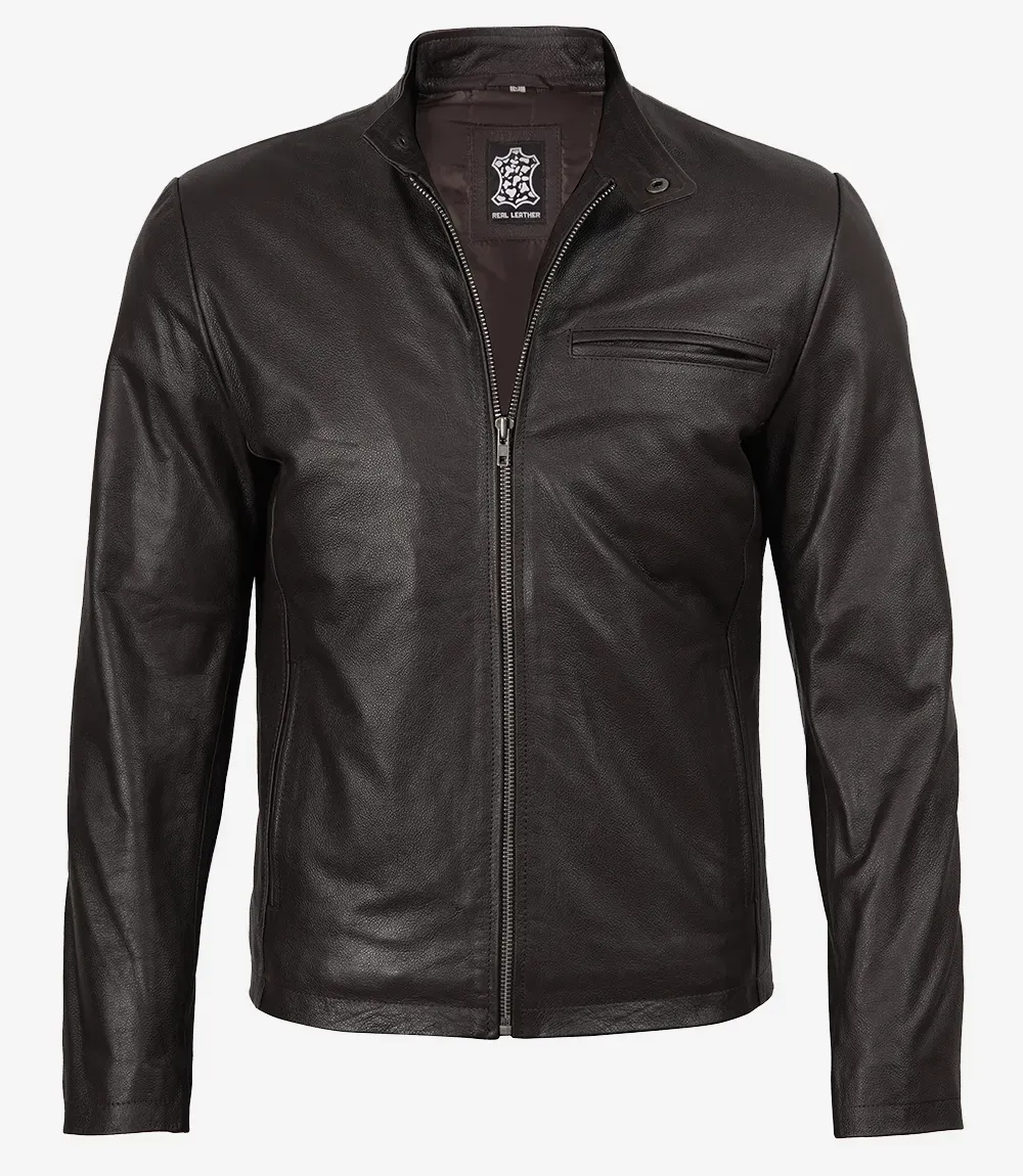 Mens Dark Brown Premium Cowhide Leather Biker Style Jacket Mens Dark Brown Premium Cowhide Leather Biker Style Jacket
