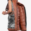 Robin Womens Vegan Leather Duck Down Cognac Puffer Jacket