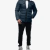Bryce Men’s Blue Trucker-Style Puffer Jacket – Fur Collar