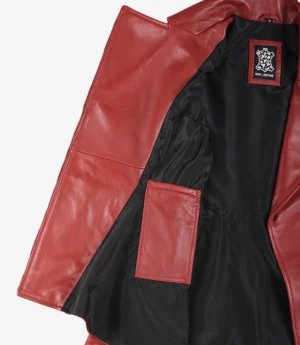 Women's Red Leather Peplum Jacket with Asymmetrical Zip Closure