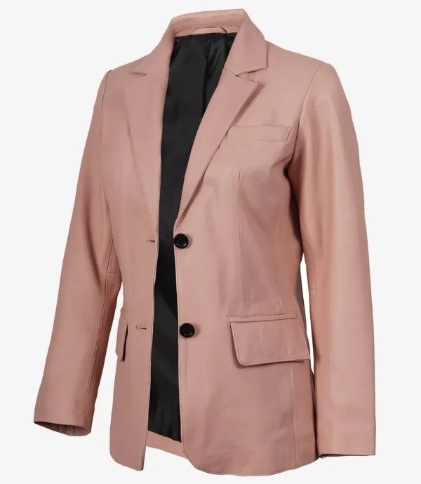 Womens Two Button Pink Leather Blazer
