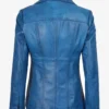 Womens Blue Waxed Leather Coat - Three Button
