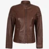 Women's Cognac Biker Style Leather Jacket