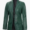 Womens Two Button Green Leather Blazer