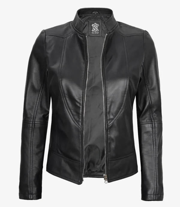 Women's Slim Fit Black Leather Biker Style Jacket