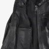 Womens Black Leather Biker Style Jacket - Quilted Shoulder