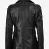 Womens Single Button Black Leather Blazer - Peak Lapel