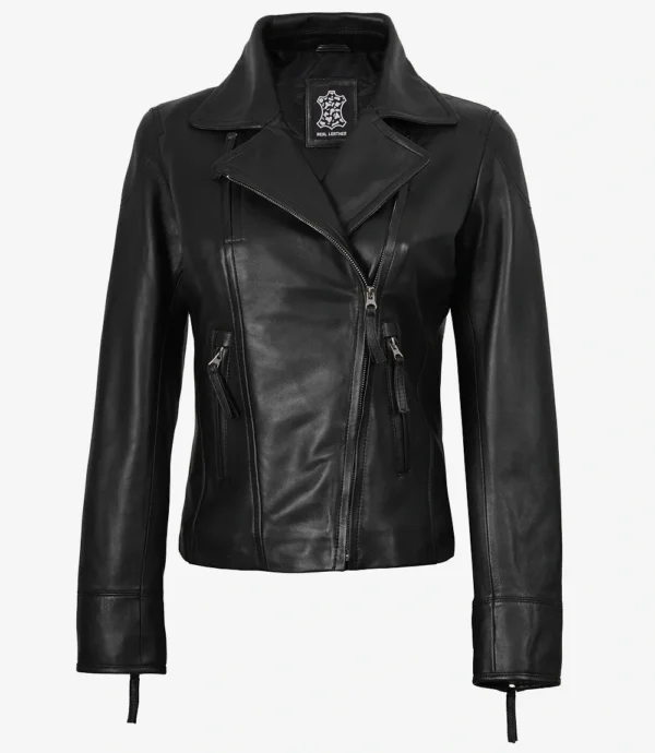 Ramsey Women's Asymmetrical Black Leather Biker Style Jacket