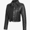 Women's Quilted Cropped Black Leather Jacket