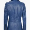Womens Asymmetrical Blue Belted Biker Style Leather Jacket