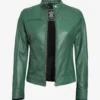 Women's Green Biker Style Leather Jacket