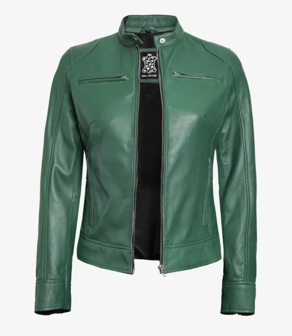 Women's Green Biker Style Leather Jacket