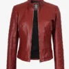 Women's Real Leather Red Quilted Biker Style Jacket
