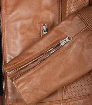 Womens Tan Biker Style Leather Jacket