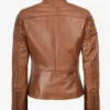 Womens Real Lambskin Leather Tan Biker Style Jacket