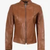 Women's Tan Waxed Slim Fit Biker Style Leather Jacket