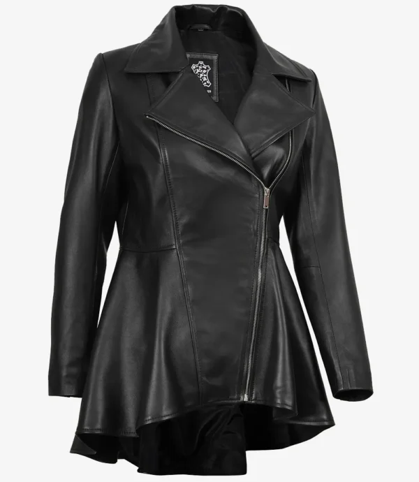 Clarissa Womens Black Peplum Leather Jacket