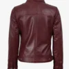 Womens Shirt Collar Burgundy Leather Jacket
