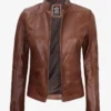 Womens Cognac Leather Biker Style Jacket