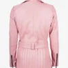 Womens Pink Belted Asymmetrical Long Biker Style Leather Jacket