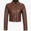 Womens Quilted Cropped Cognac Leather Jacket
