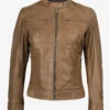 Womens Real Leather Camel Biker Style Jacket