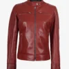 Womens Real Leather Red Biker Style Jacket