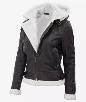 Women's Mary B3 Hooded Dark Brown Shearling Leather Jacket