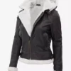 Women's Mary B3 Hooded Dark Brown Shearling Leather Jacket