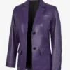 Women's Two Button Purple Leather Blazer - Notch Lapel