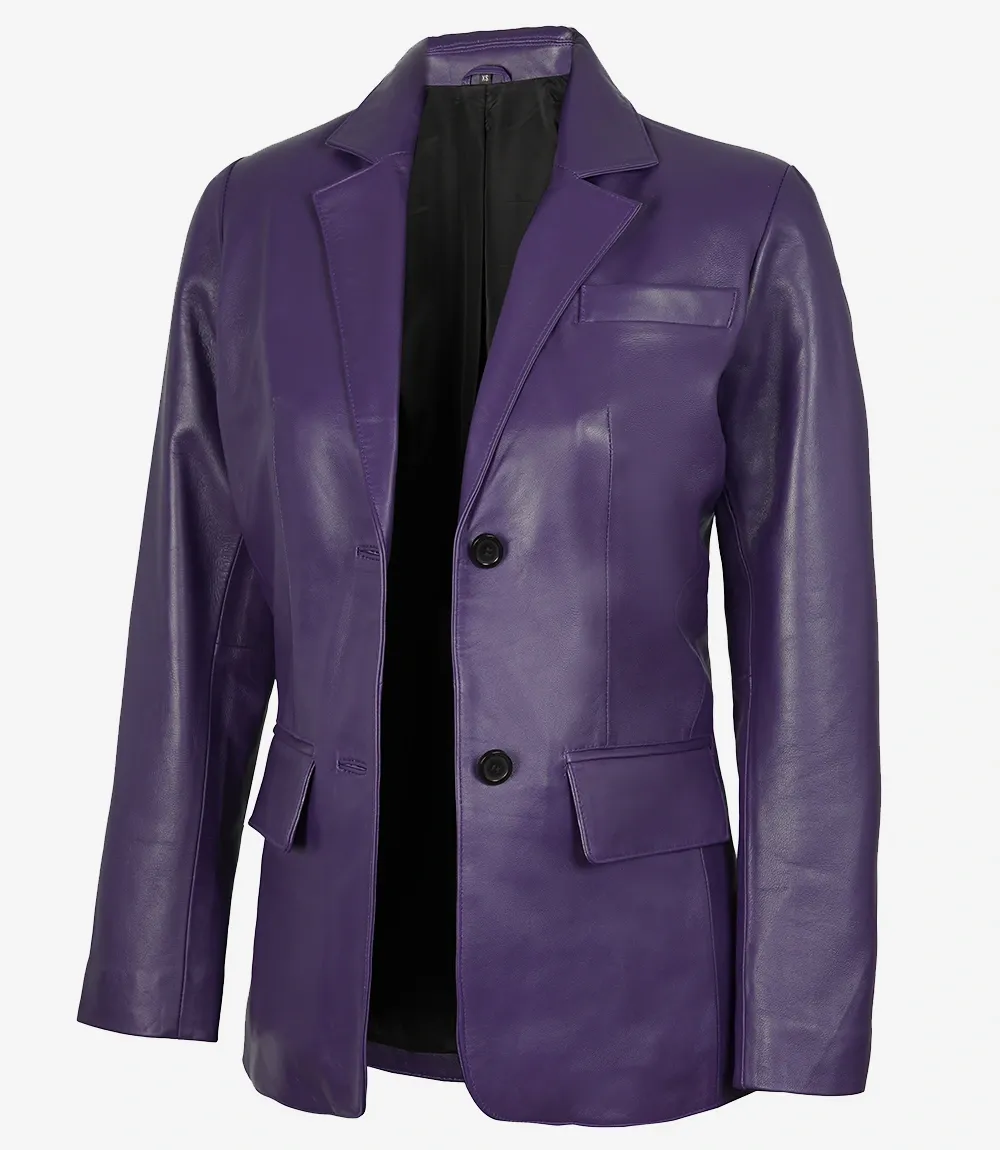 Women's Two Button Purple Leather Blazer - Notch Lapel Women's Two Button Purple Leather Blazer - Notch Lapel