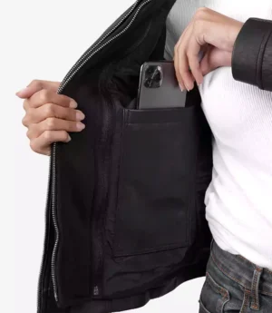 Women's Black Leather Jacket with Removable Hood