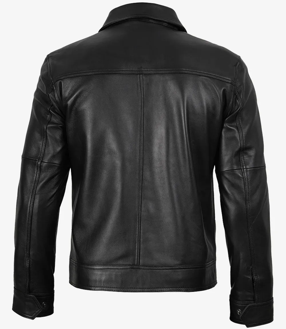 Men's Shirt Collar Classic Black Leather Jacket Men's Shirt Collar Classic Black Leather Jacket