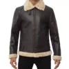 Mens Real Leather Dark Brown Shearling Bomber Jacket