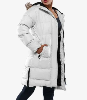 Ella Women’s White Hooded Parka Puffer Jacket – Long Length