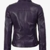 Womens Shirt Collar Purple Leather Jacket