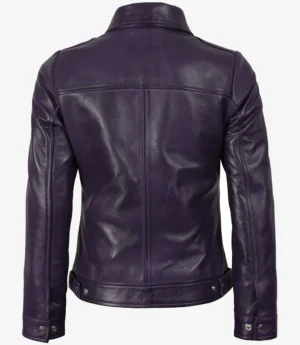 Womens Shirt Collar Purple Leather Jacket