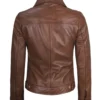 Womens Shirt Collar Cognac Harrington Leather Jacket