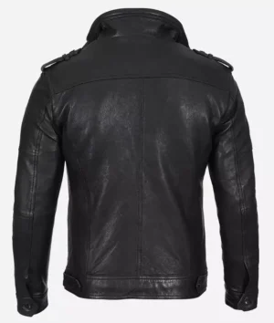 Men's Black Washed Leather Biker Style Jacket