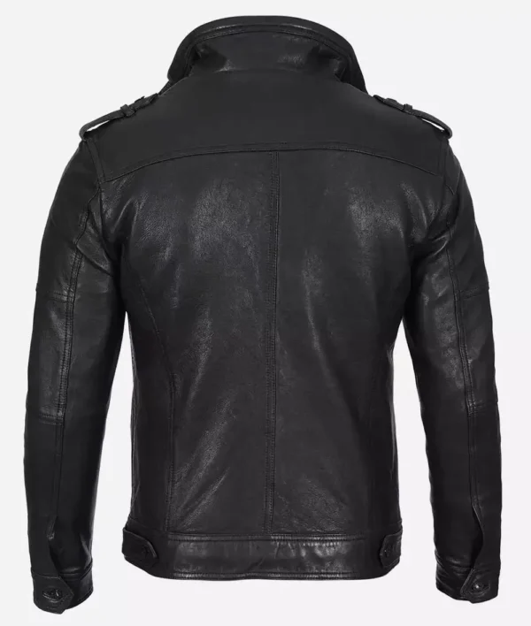 Men's Black Washed Leather Biker Style Jacket