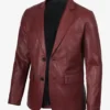 Men's Notch Lapel Maroon Leather Blazer – Two Button