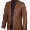 Mens Exclusive Two Button Real Leather Cognac Blazer