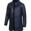 Mens 3/4 Length Blue Waxed Leather Car Coat
