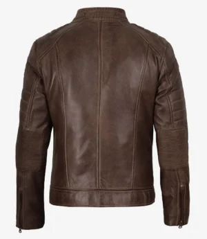 Men’s Coffee Brown Distressed Leather Jacket - Biker Style